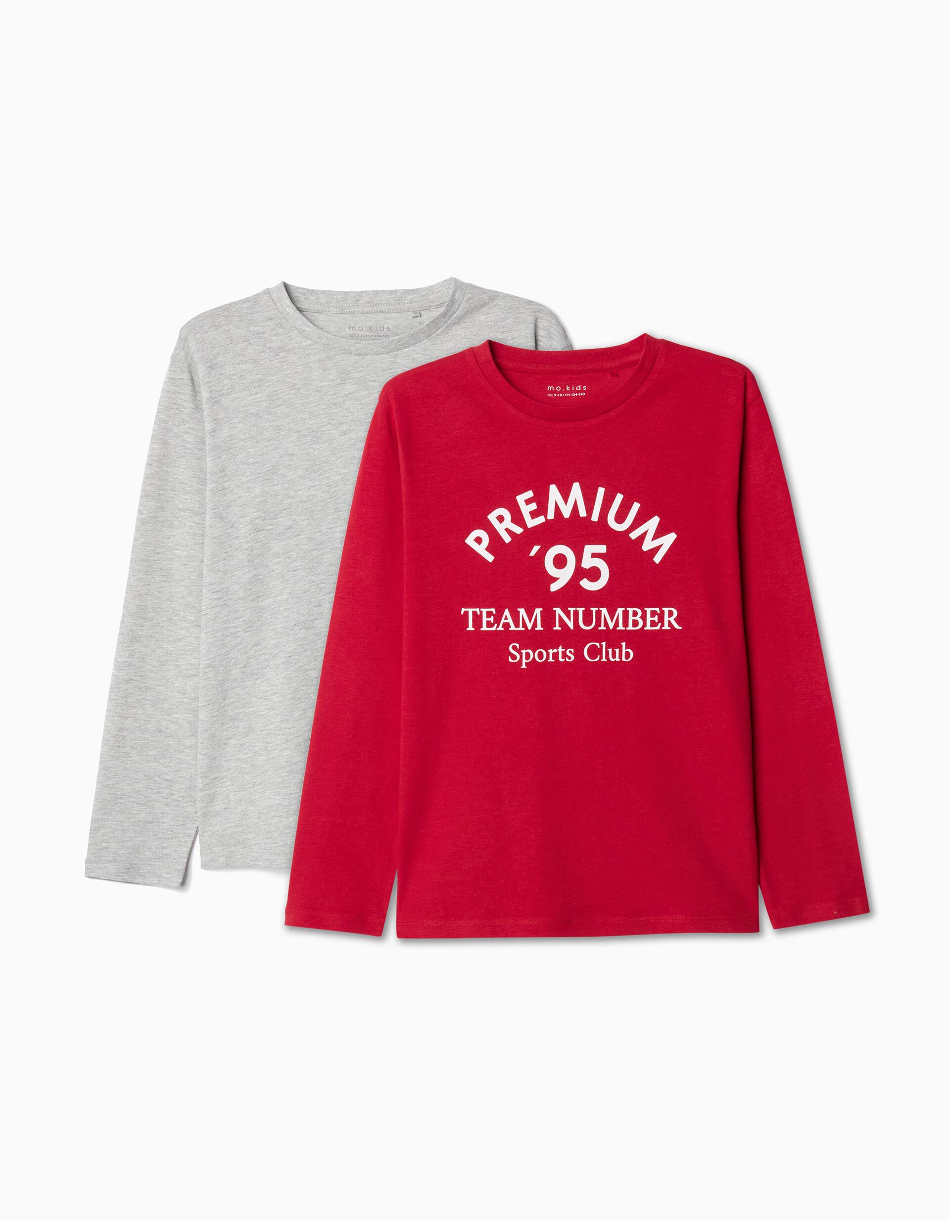Pack 2 T-Shirts de Manga Comprida, Menino, Vermelho e Cinza