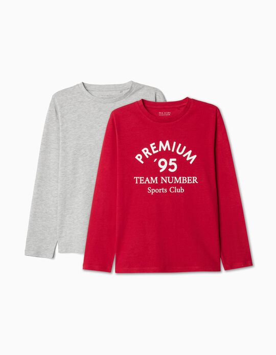 Comprar Online Pack 2 T-Shirts de Manga Comprida, Menino, Vermelho e Cinza