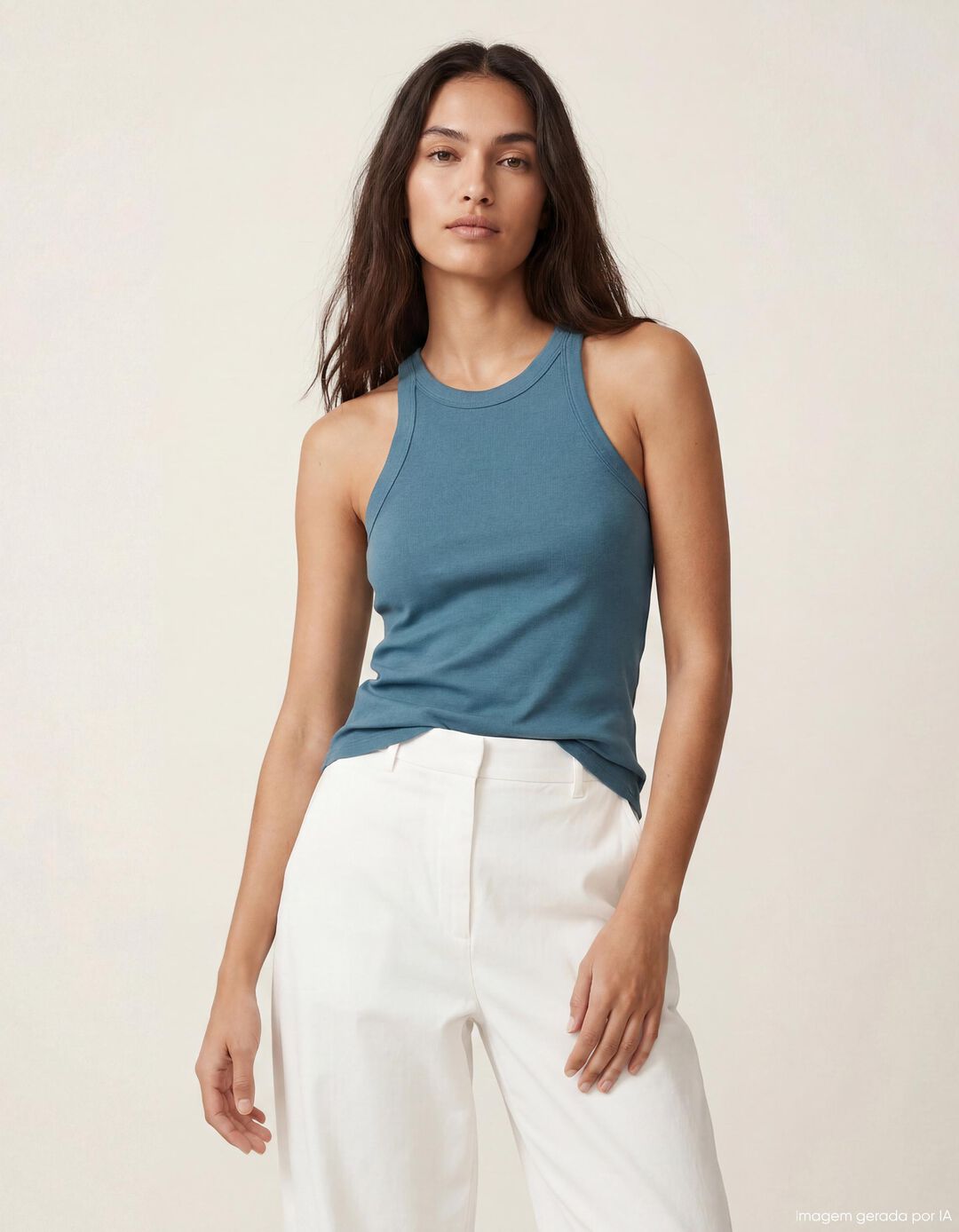 Tank Top Canelado, Mulher, Azul