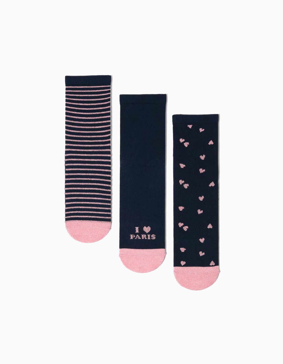 Pack 3 Pares de Meias Antiderrapantes, Menina, Azul Escuro