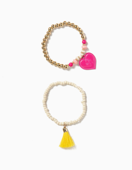 Pack 2 Pulseiras Missangas com Pendentes Dourado