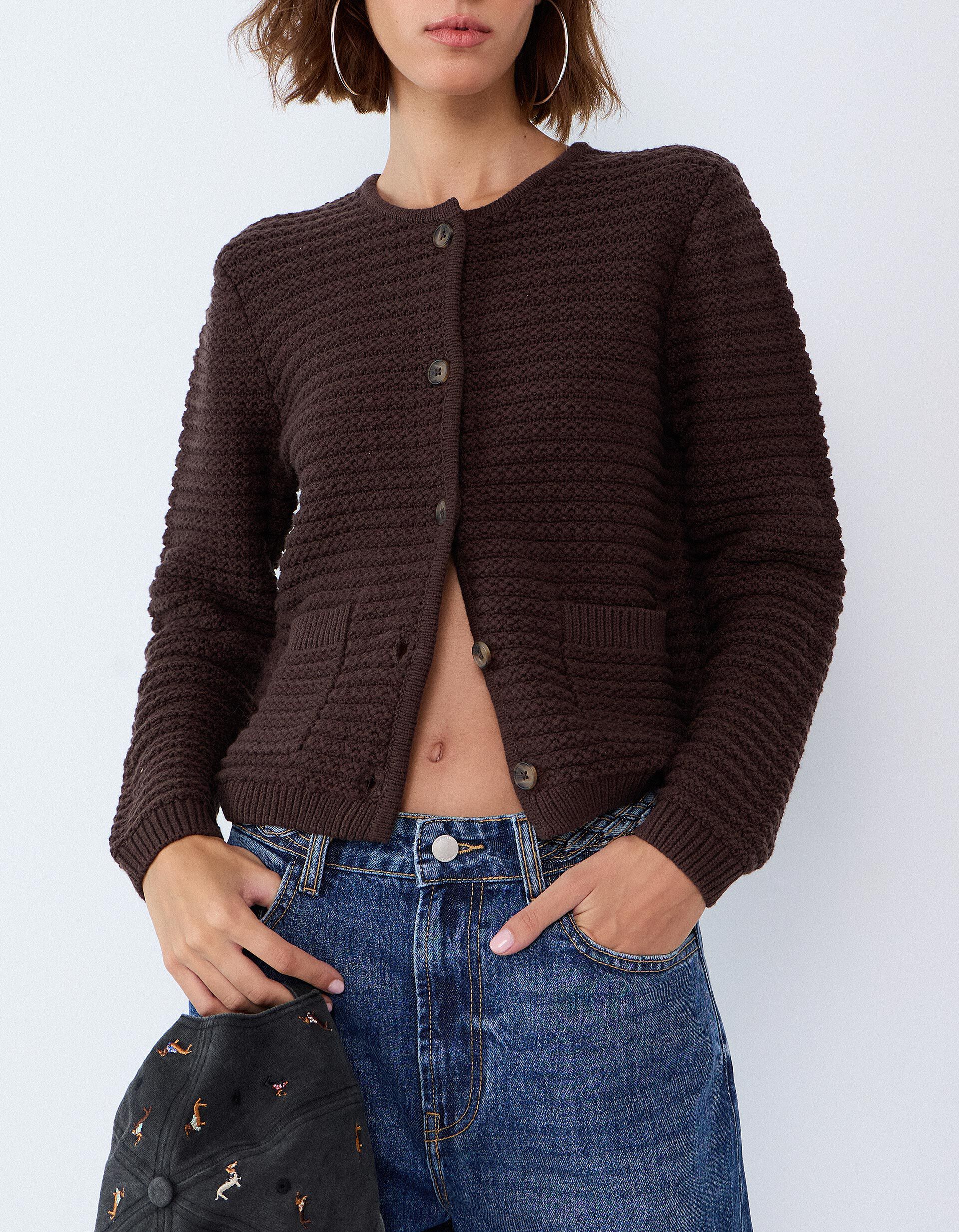 Comprar Online Casaco Tricotado Com Textura, Mulher, Castanho