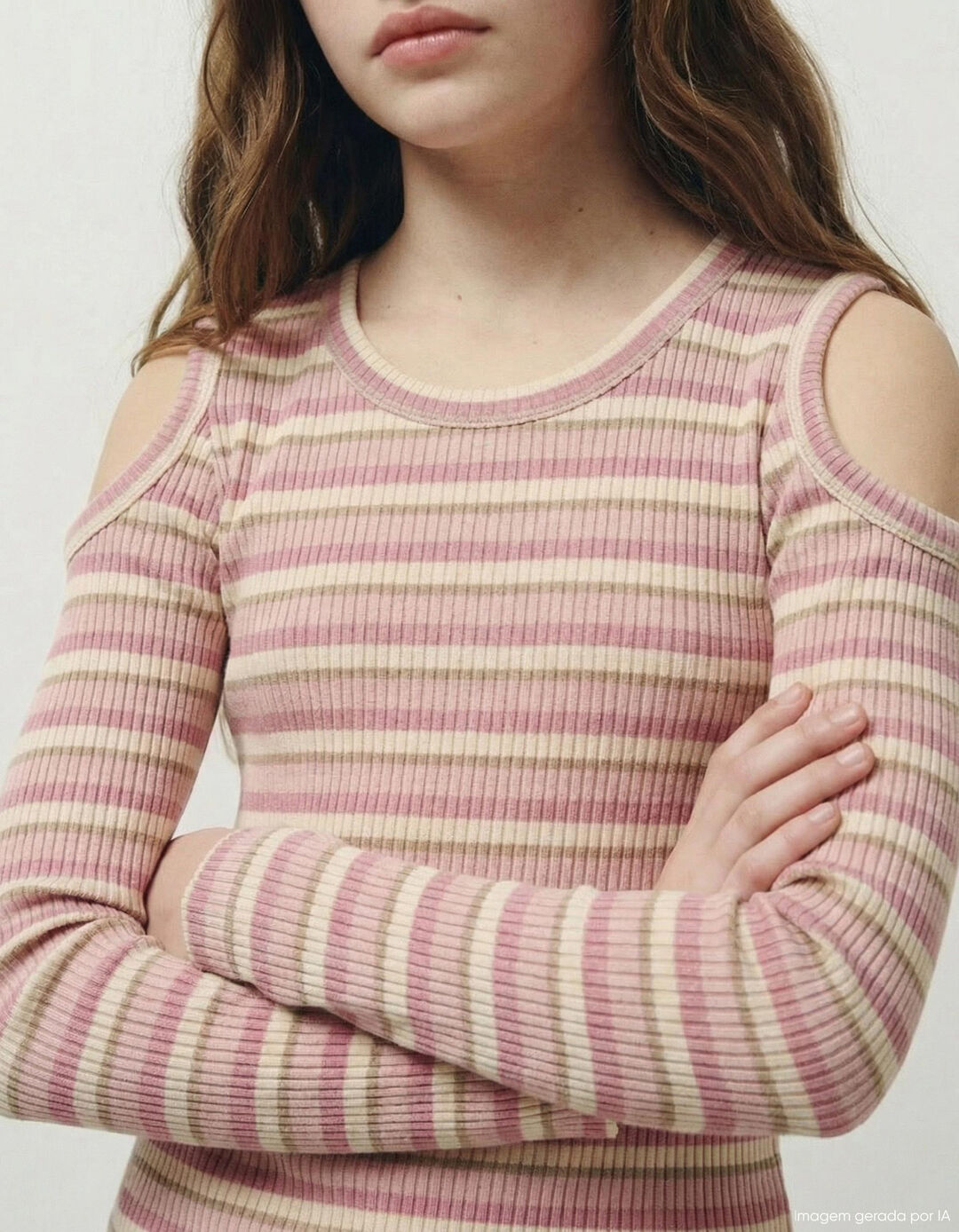 T-shirt Manga Comprida Cut Out, Menina, Rosa Claro