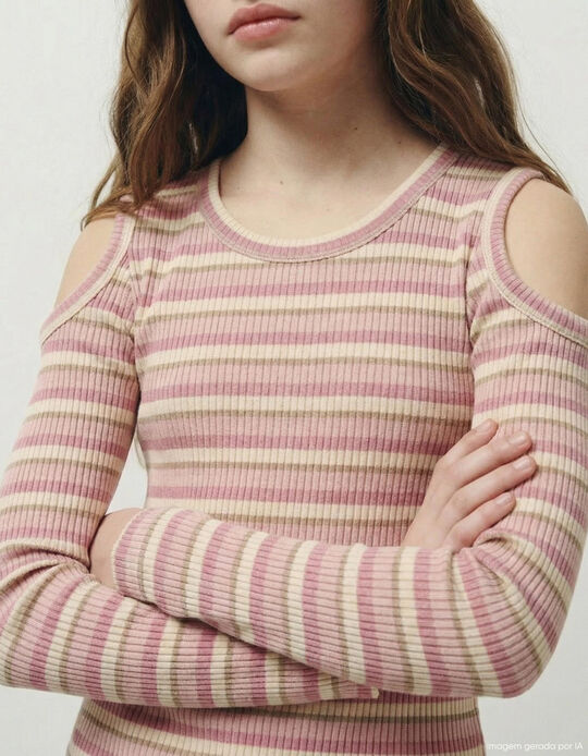 Comprar Online T-shirt Manga Comprida Cut Out, Menina, Rosa Claro