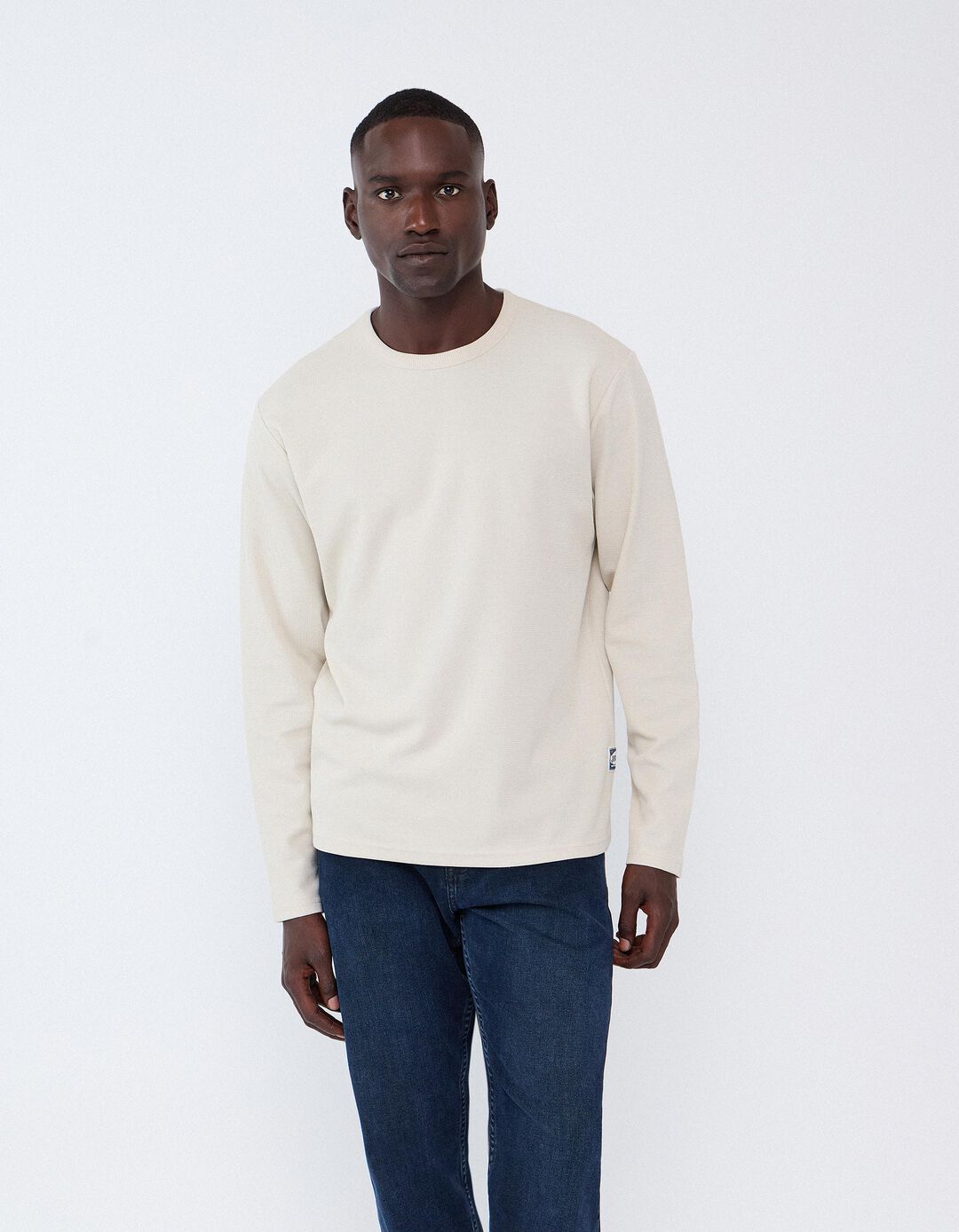 Camisola Efeito Waffle, Homem, Bege Claro