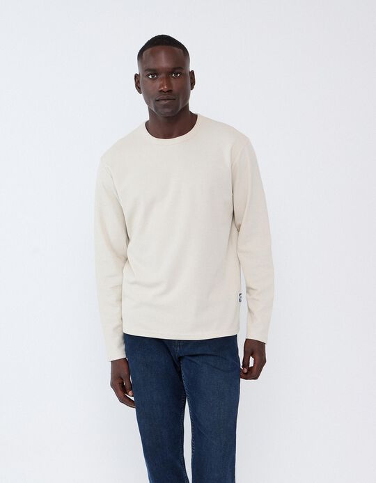 Comprar Online Camisola Efeito Waffle, Homem, Bege Claro