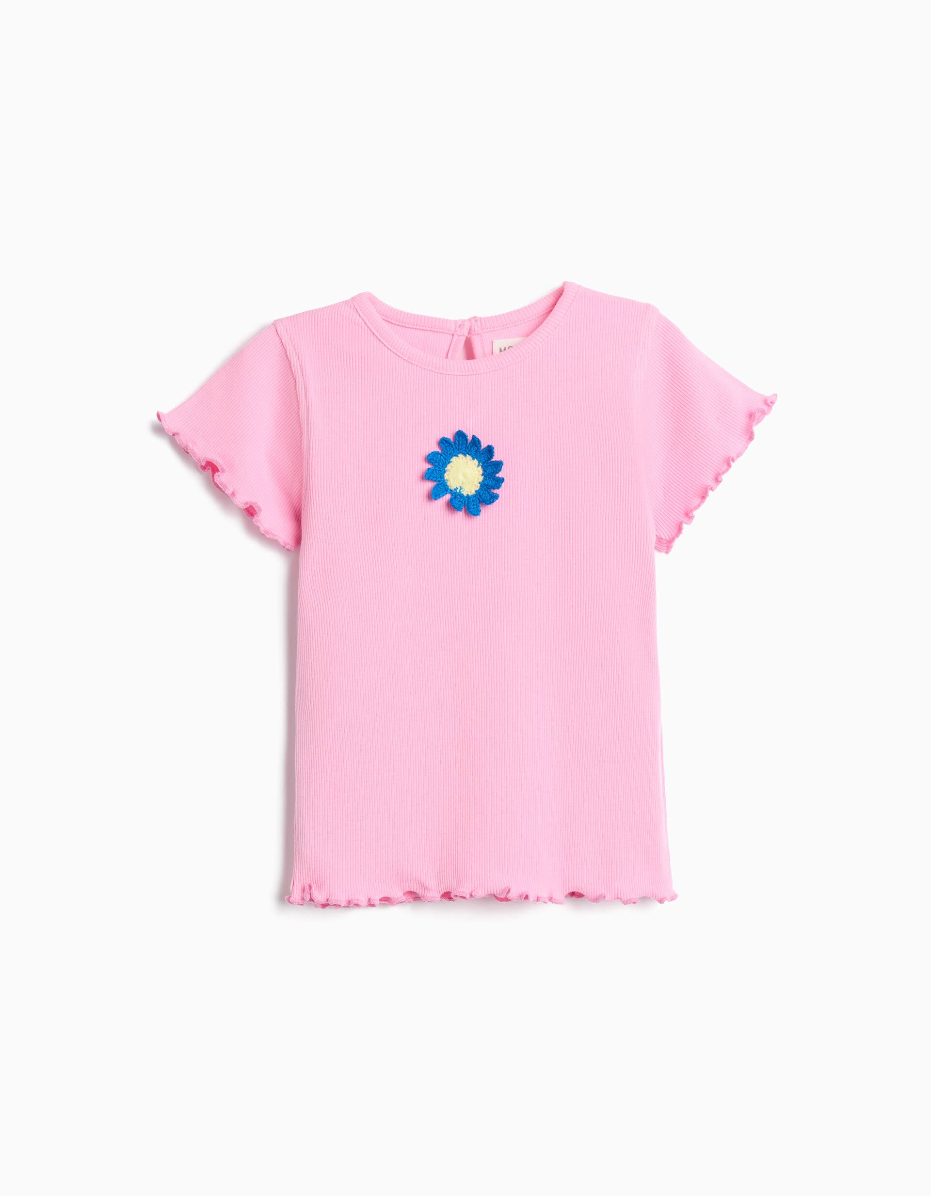 Comprar Online T-shirt Bordado Flor, Menina, Rosa