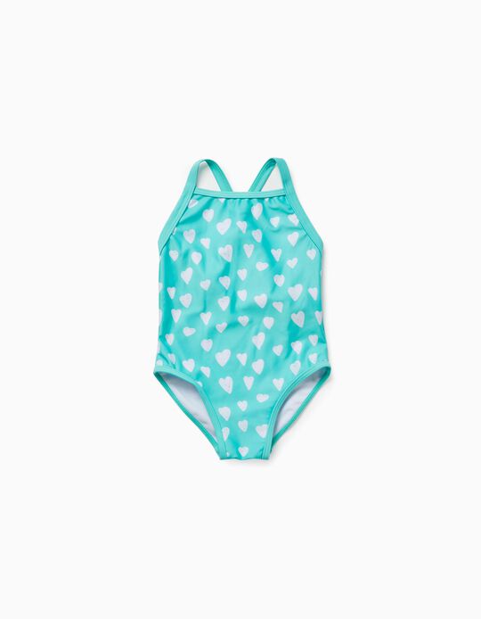 Printed Swimsuit for Baby Girls, Aqua Green