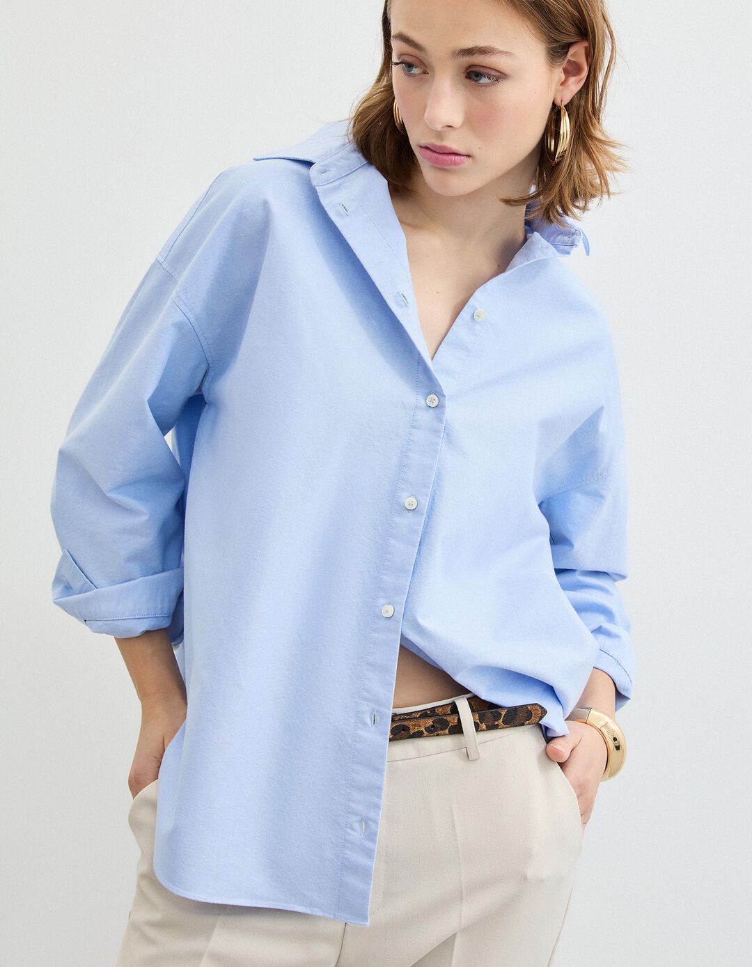 Camisa Oxford, Mulher, Azul