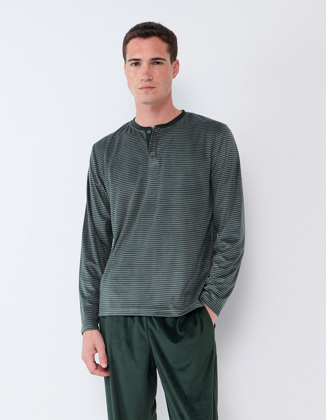 Pijama &Agrave;s Riscas, Homem, Verde Escuro