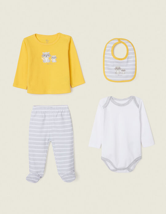4-Piece Set for Babies 'Hello There', Yellow/Grey