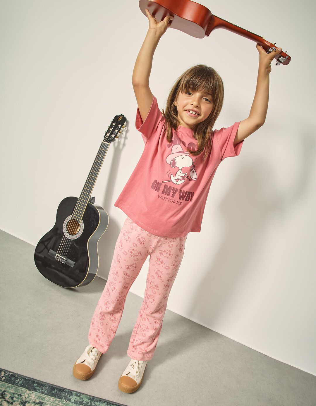 Conjunto T-shirt e Leggings 'Snoopy', Menina, Rosa Escuro