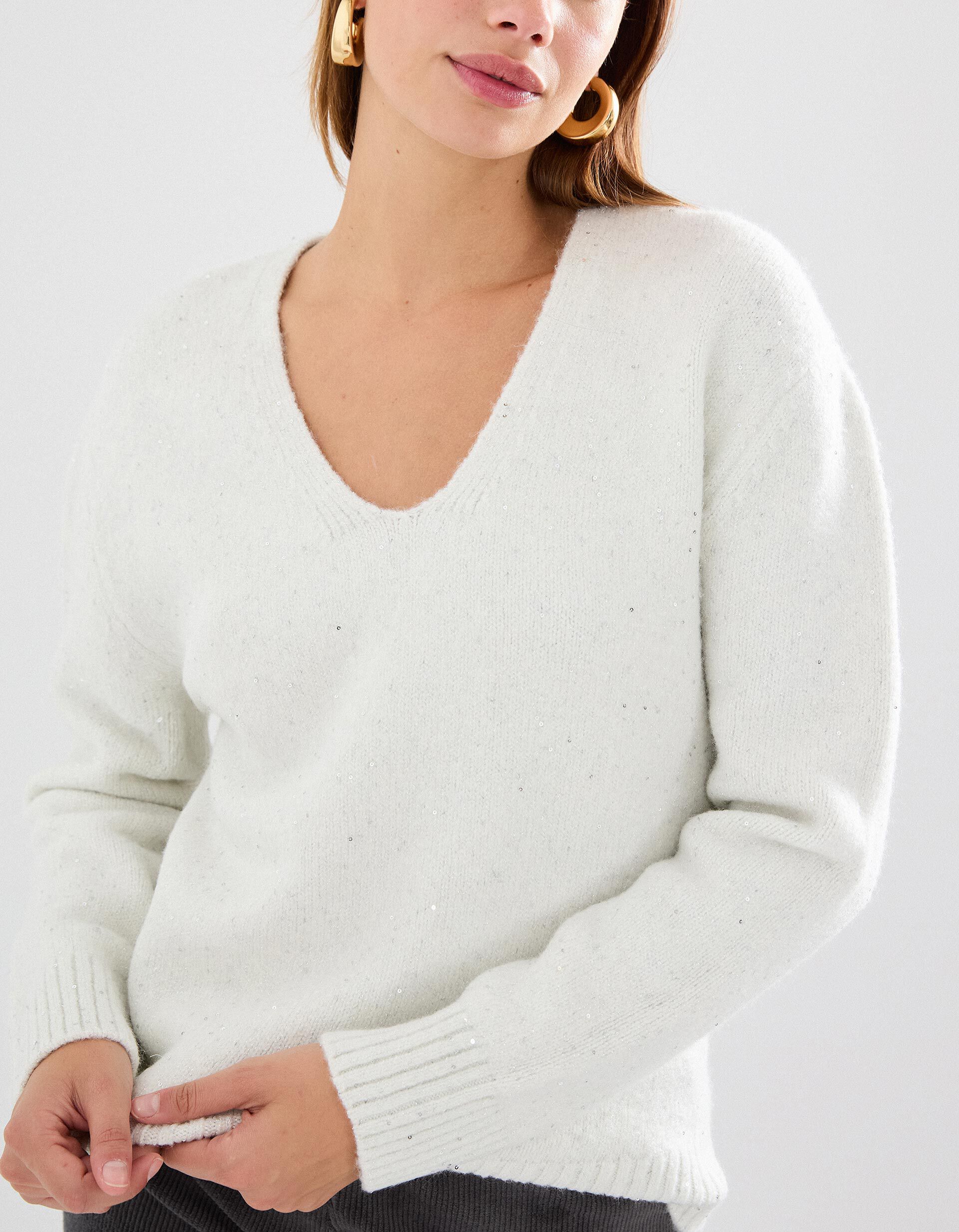 Comprar Online Camisola com Lantejoulas, Mulher, Branco