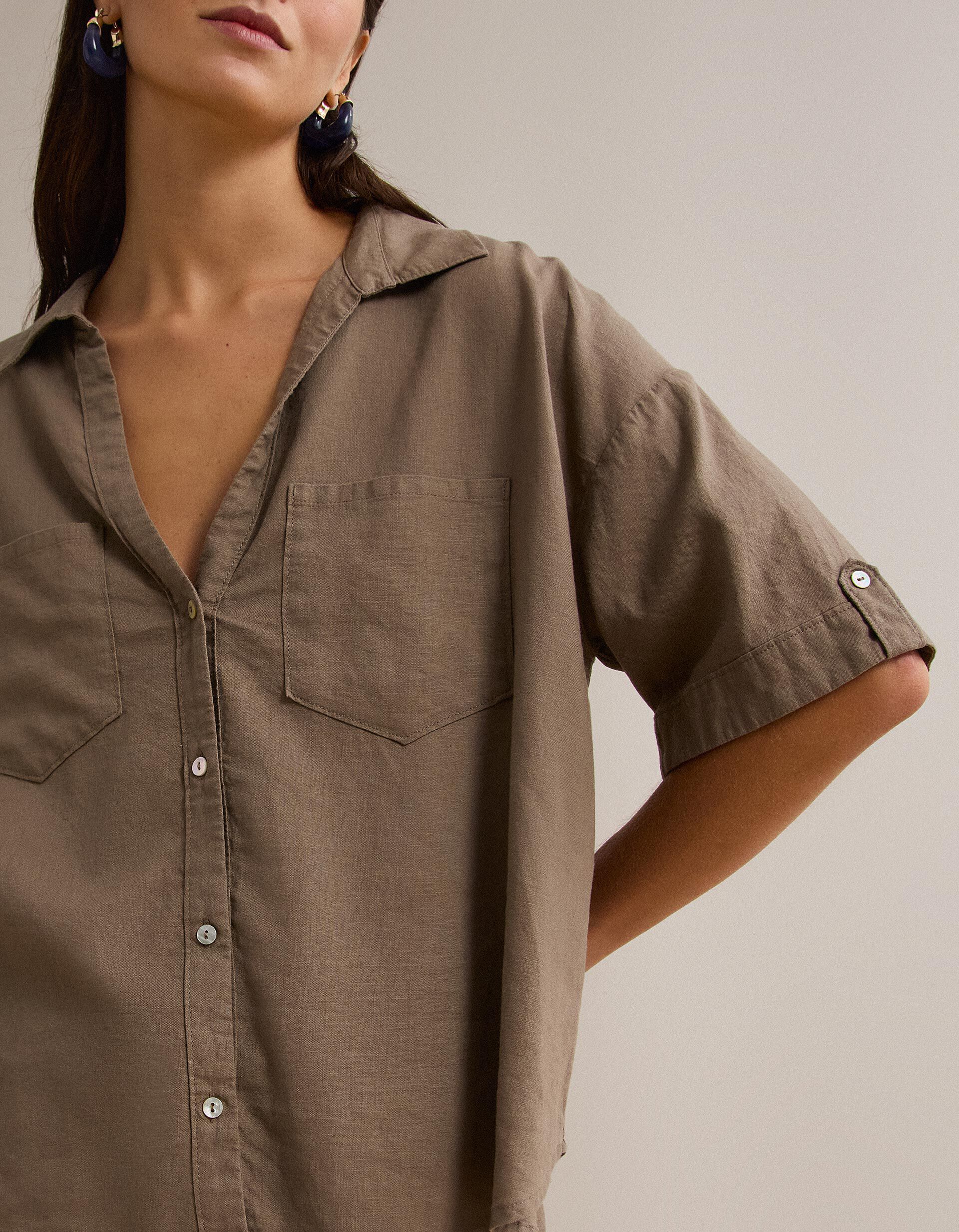 Comprar Online Blusa com linho, Mulher, Bege Escuro