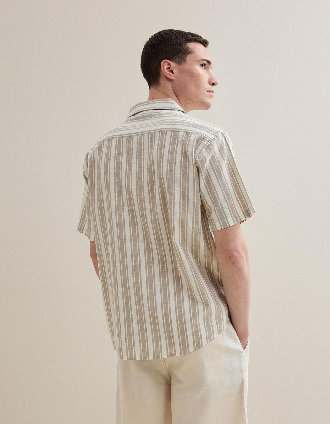 Camisa Resort com Linho, Homem, Bege