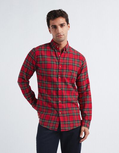 Plaid Flannel Shirt, Men, Red