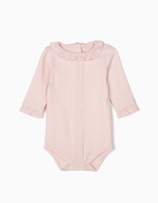 Body para Rec&eacute;m-Nascida com Folhos, Rosa Claro