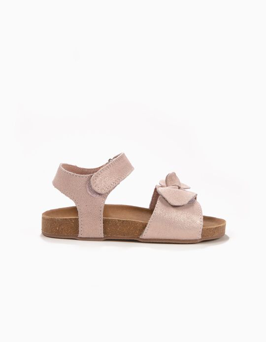 Sand&aacute;lias de Camur&ccedil;a para Menina com La&ccedil;o, Rosa