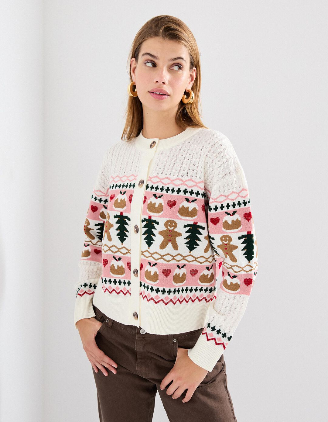 Casaco Natal de Malha, Mulher, Bege