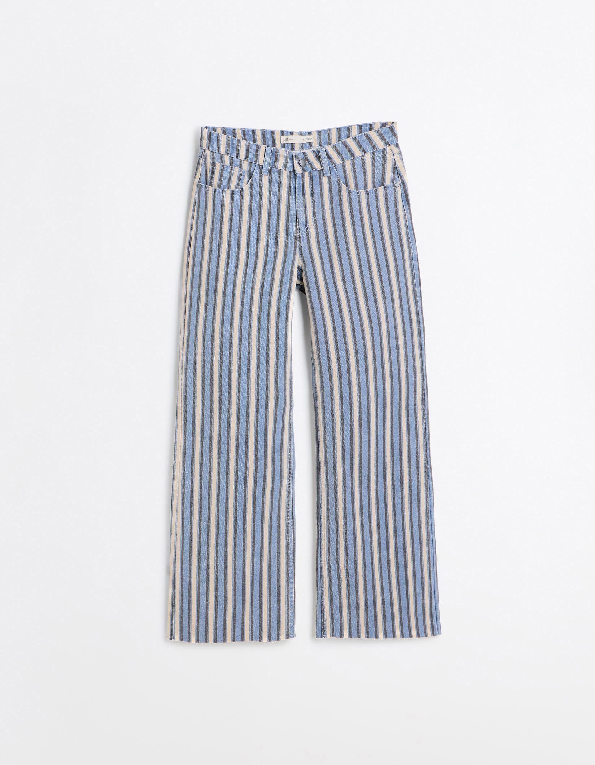Comprar Online Cal&ccedil;as De Ganga Wide Leg &Agrave;s Riscas, Mulher, Azul