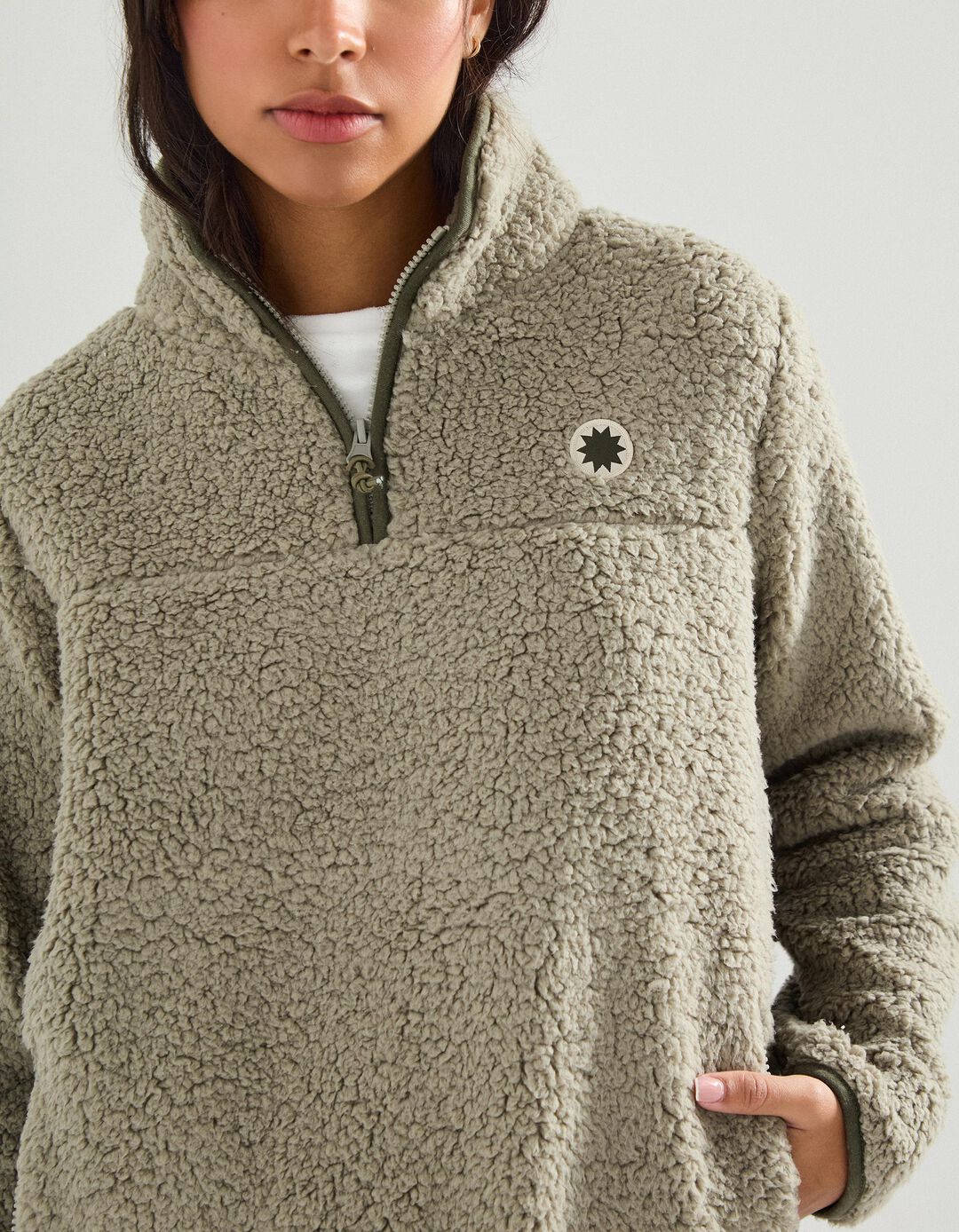 Sweatshirt Sherpa, Mulher, Verde Escuro