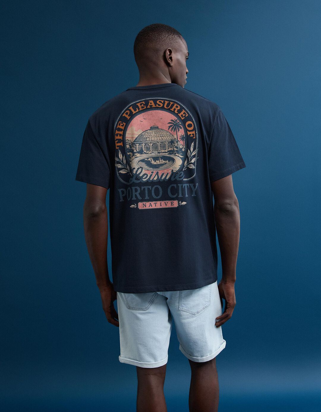 T-shirt Jersey Estampada, Homem, Azul Escuro