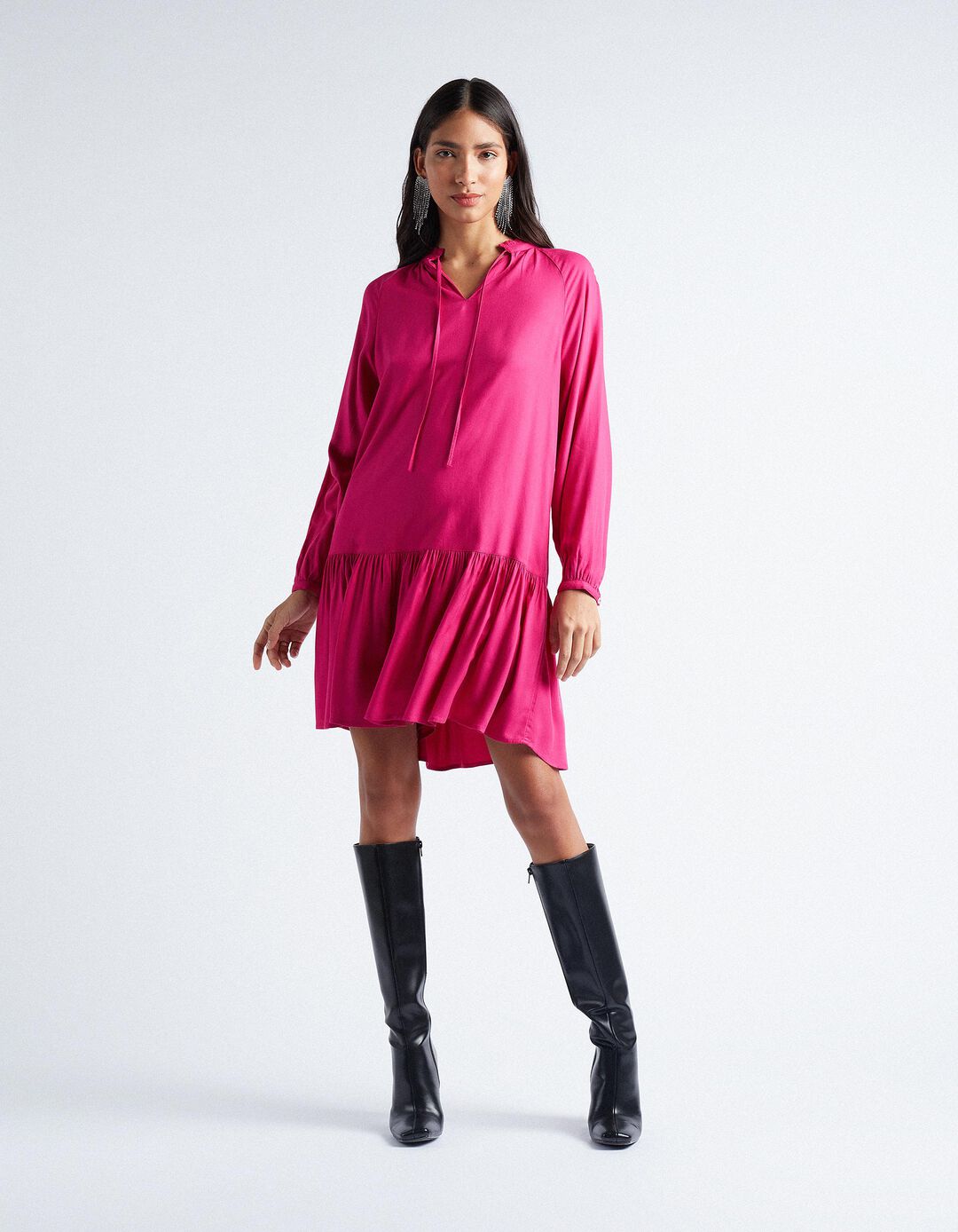 Short Flowy Dress, Women, Dark Pink