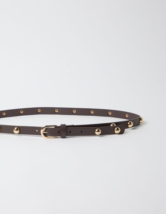 Comprar Online Cinto Fino Com Tachas, Mulher, Castanho