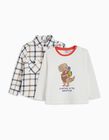 Conjunto Camisa Xadrez + T-shirt de Manga Comprida, Bebé Menino, Multicor