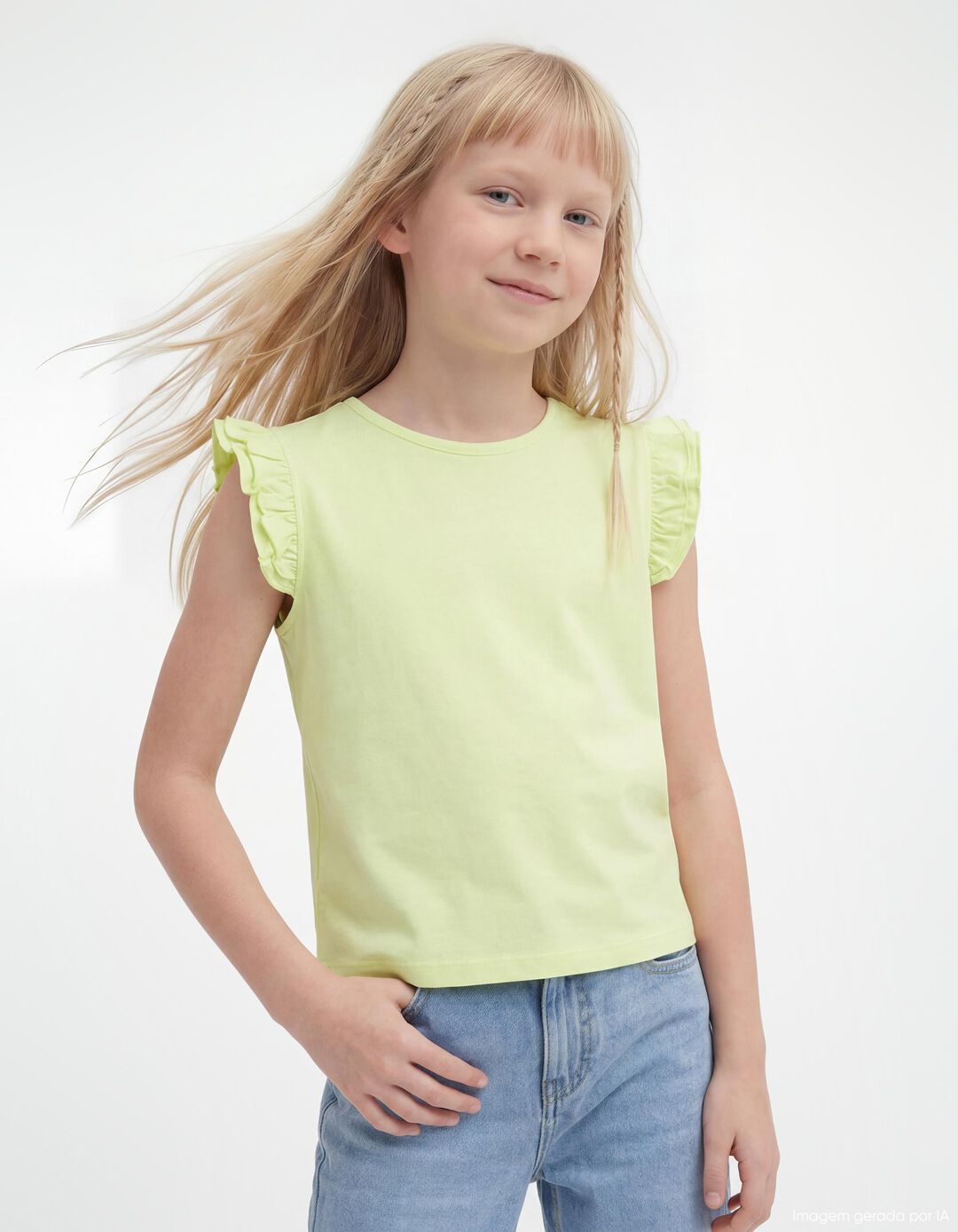 T-shirt Folhos, Menina, Amarelo Claro