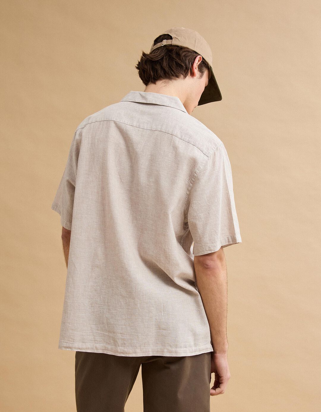 Camisa com Linho, Homem, Bege