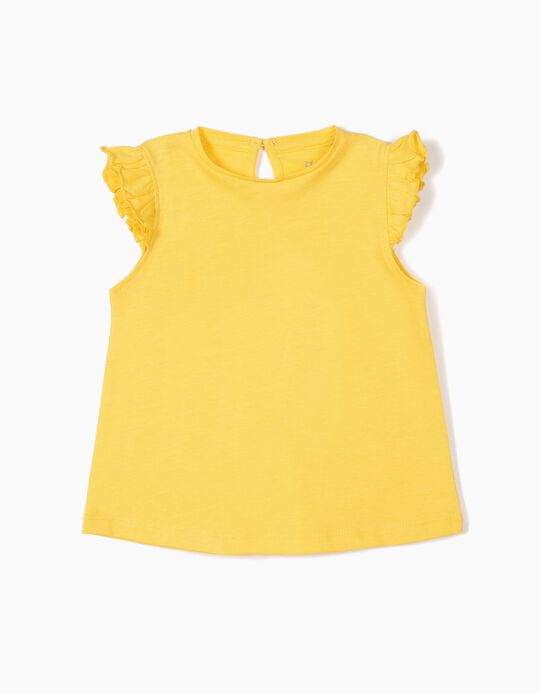 T-shirt para Beb&eacute; Menina com Folhos, Amarelo
