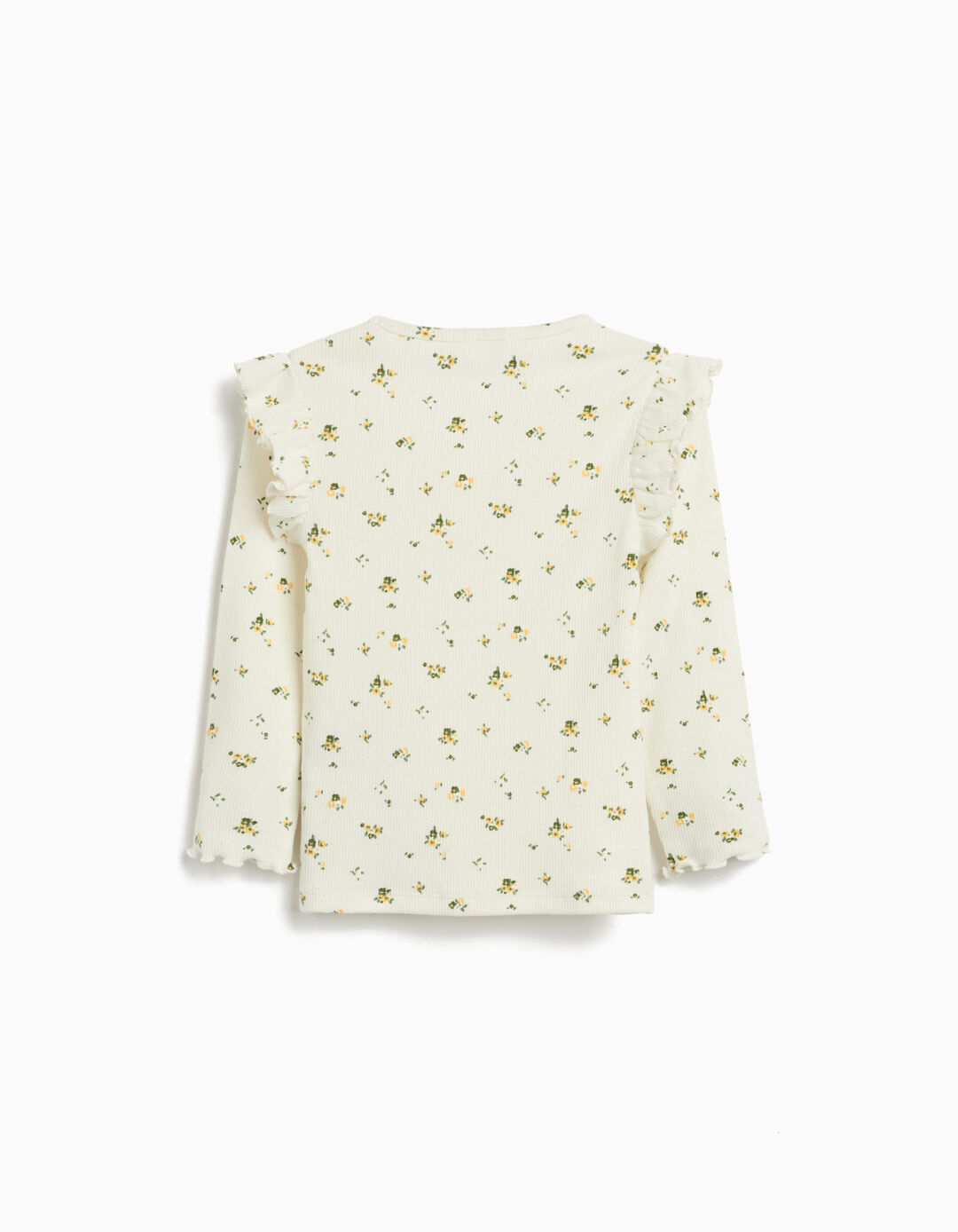 T-shirt de Manga Comprida com Folhos, Menina, Cru 