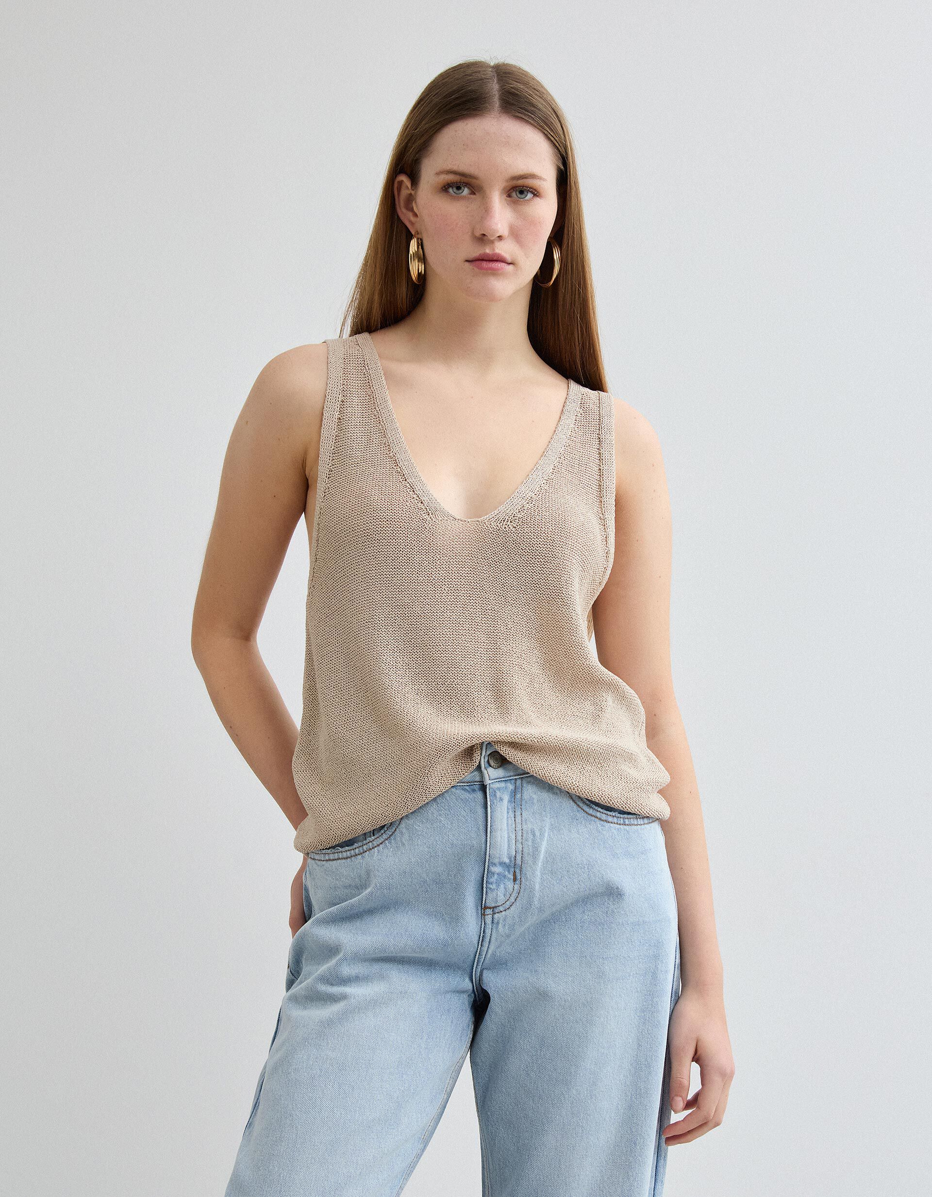 Comprar Online Top Malha, Mulher, Bege Claro