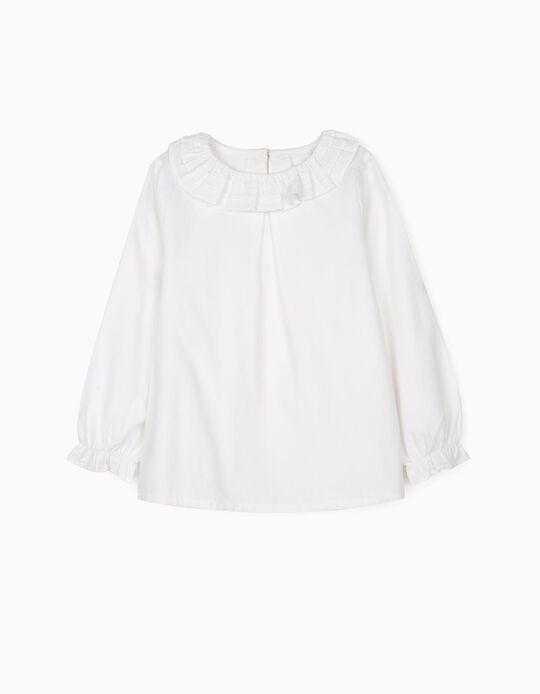 Blouse with Ruffles, for Girls, White