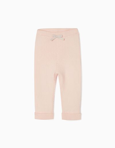 Ribbed Knit Cotton Trousers for Baby Girls, Pink