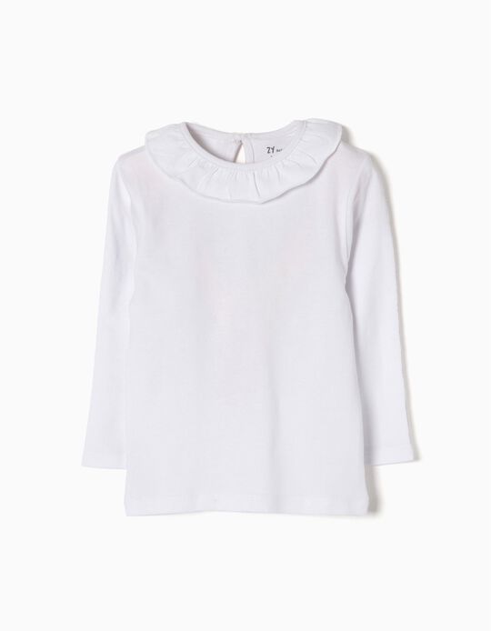 Long-sleeve T-shirt for Baby Girls with Ruffle, White