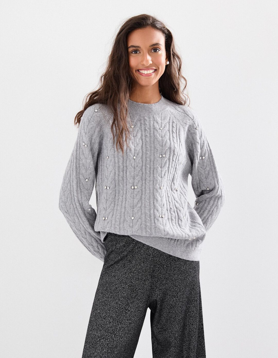 Camisola de Malha, Mulher, Cinzento