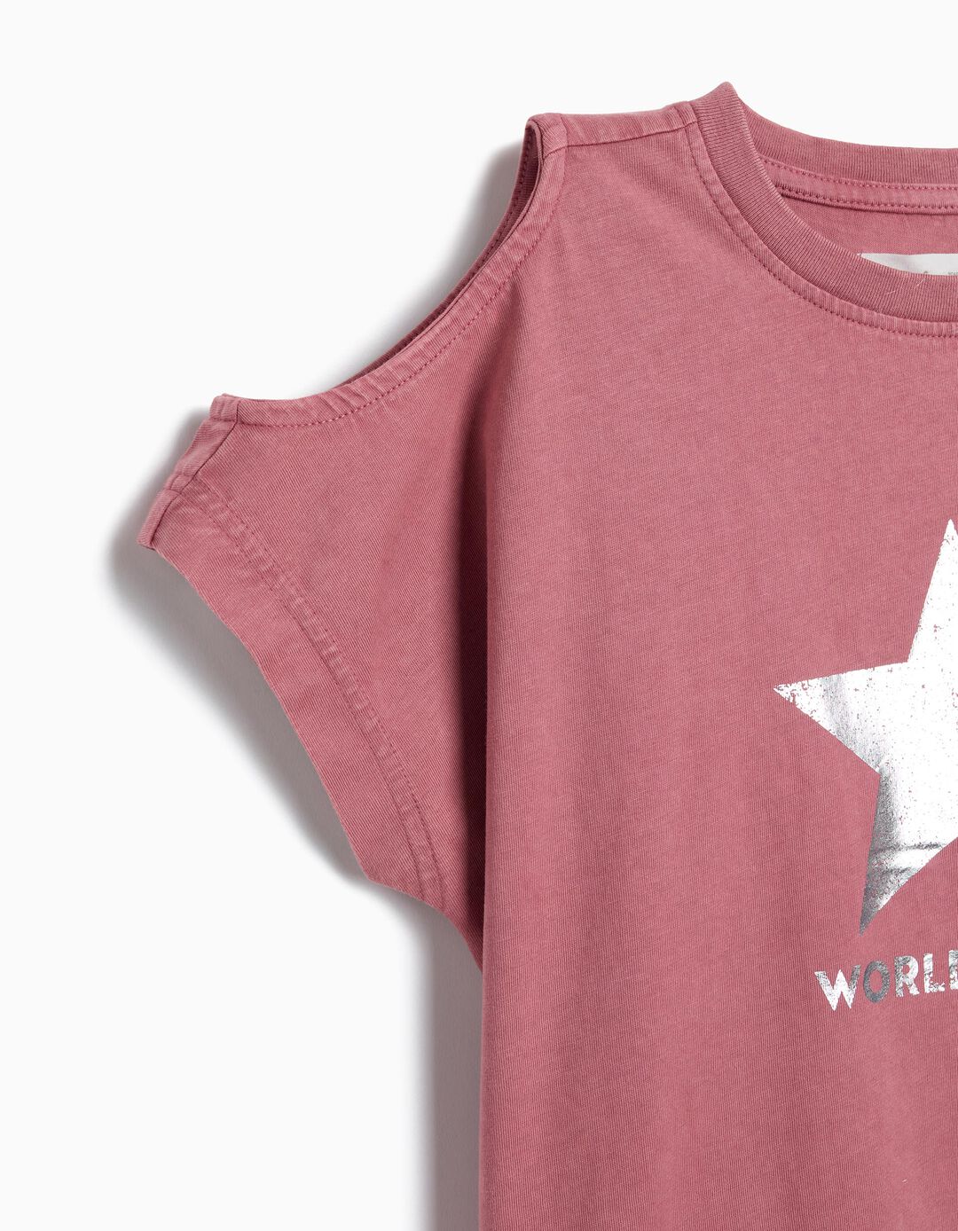T-shirt Manga Curta Cut Out, Menina, Rosa Escuro