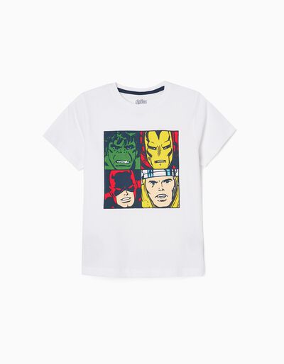 T-shirt de Algodão para Menino 'Avengers', Branco