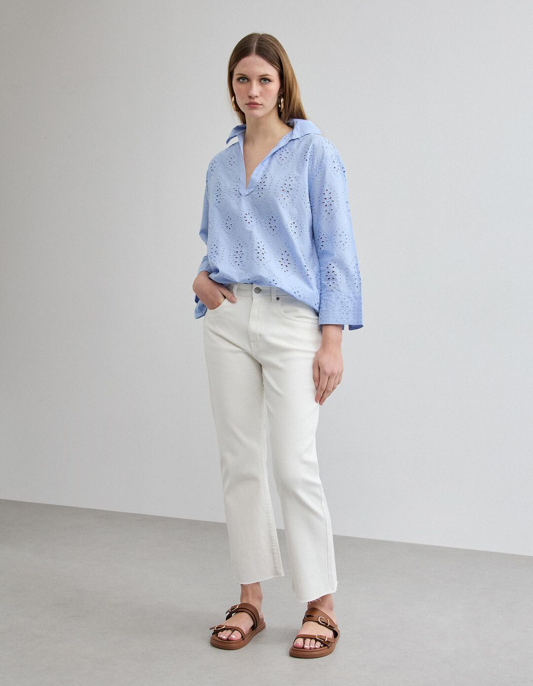 Cal&ccedil;as de Ganga 'Straight Cropped', Mulher, Branco