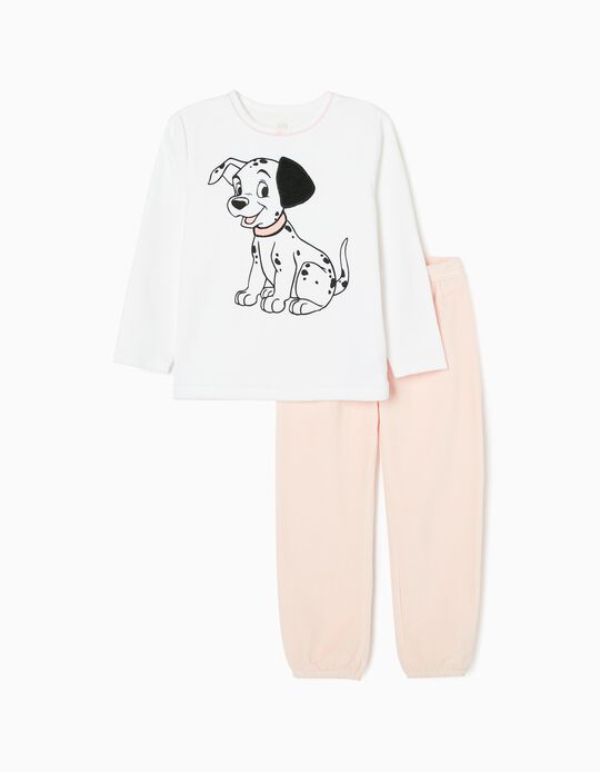 Velour Cotton Pyjamas for Girls '101 Dalmatians', White/Pink