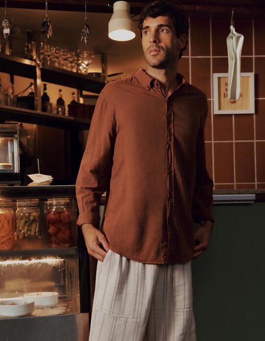 Comprar Online Camisa com Linho, Homem, Castanho