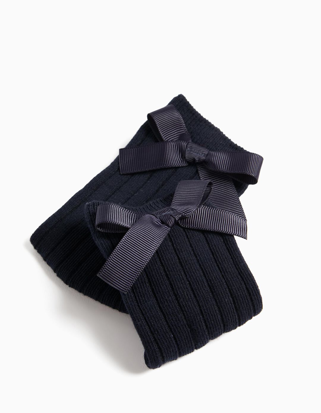 Pack 2 Pairs of High Ribbed Bow Socks, Baby Girl, Dark Blue