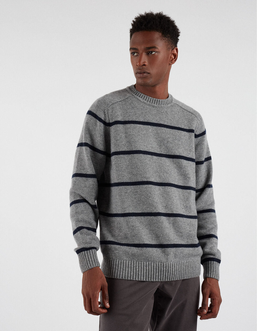 Striped Knit Sweater, Men, Gray