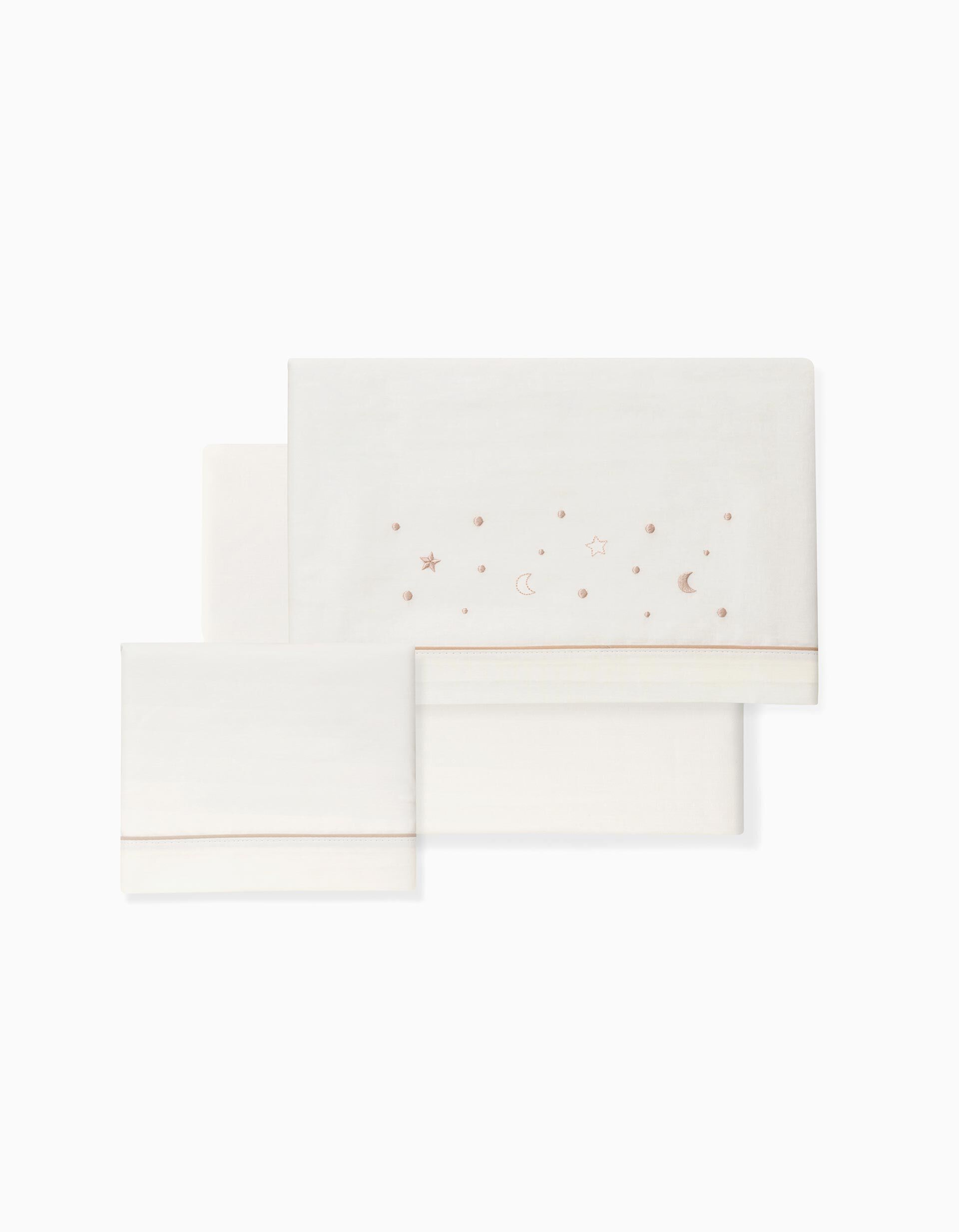 Comprar Online Conjunto de Len&ccedil;&oacute;is, 3 Pe&ccedil;as de Algod&atilde;o 'Stars' 60x120 cm, Beige