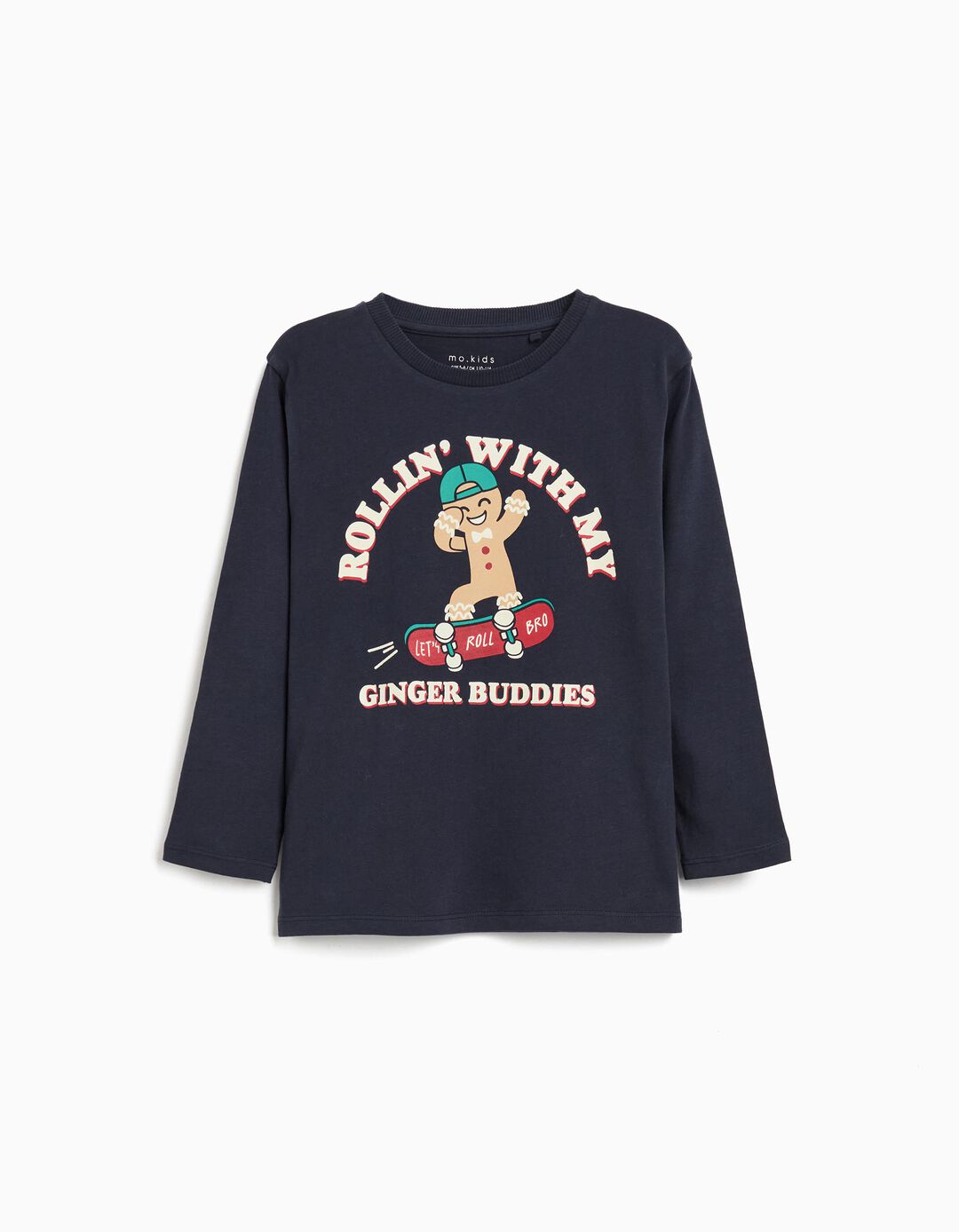 T-shirt de Manga Comprida de Natal, Menino, Azul Escuro