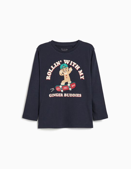 Comprar Online T-shirt de Manga Comprida de Natal, Menino, Azul Escuro