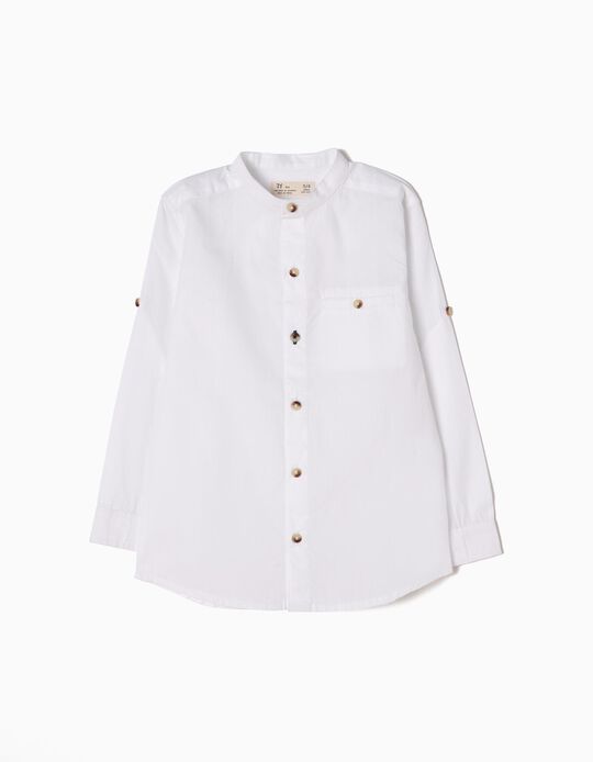 Shirt with Mandarin Collar, White