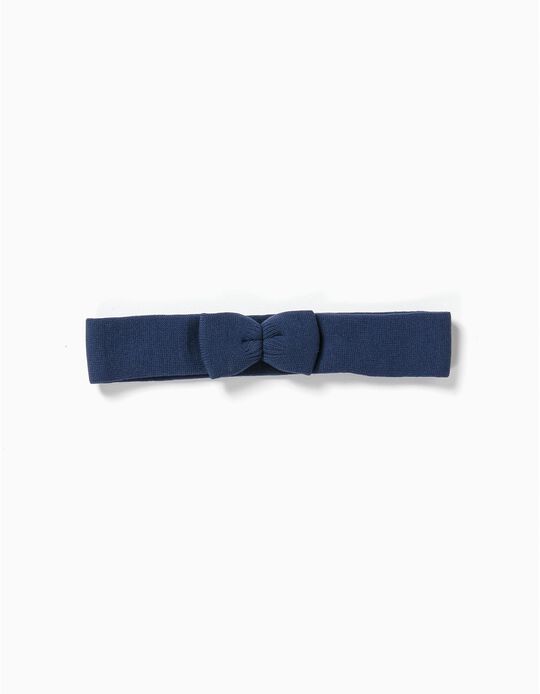 Elasticated Hairband with Bow, Dark Blue